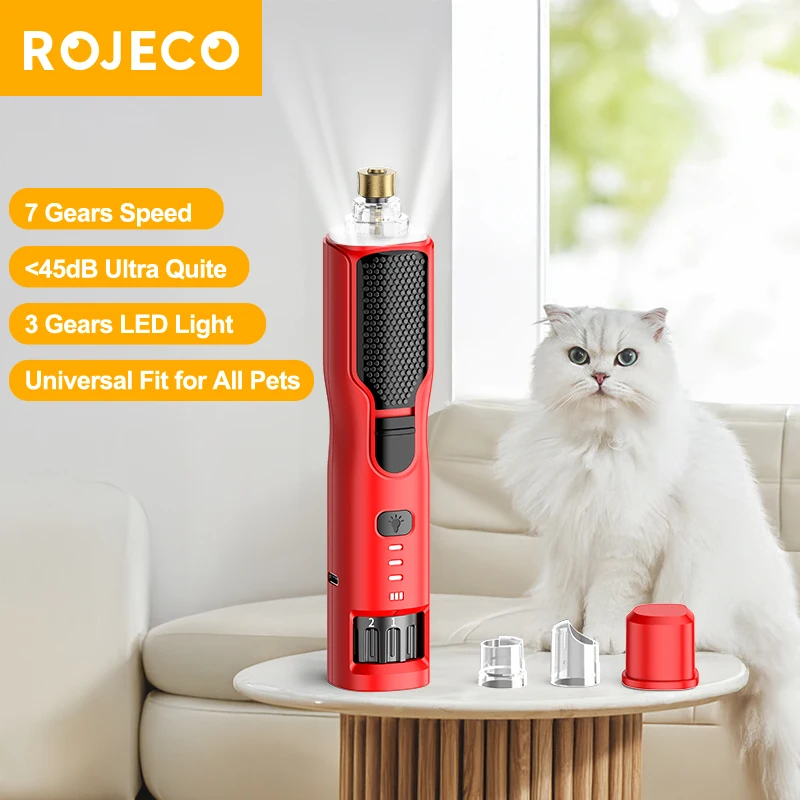 

ROJECO Pet Nail Grinder Electric Rechargeable Dog Cat Nail Clippers LED Light Adjustable Speeds Pet Claw Nail Trimmer Grinder