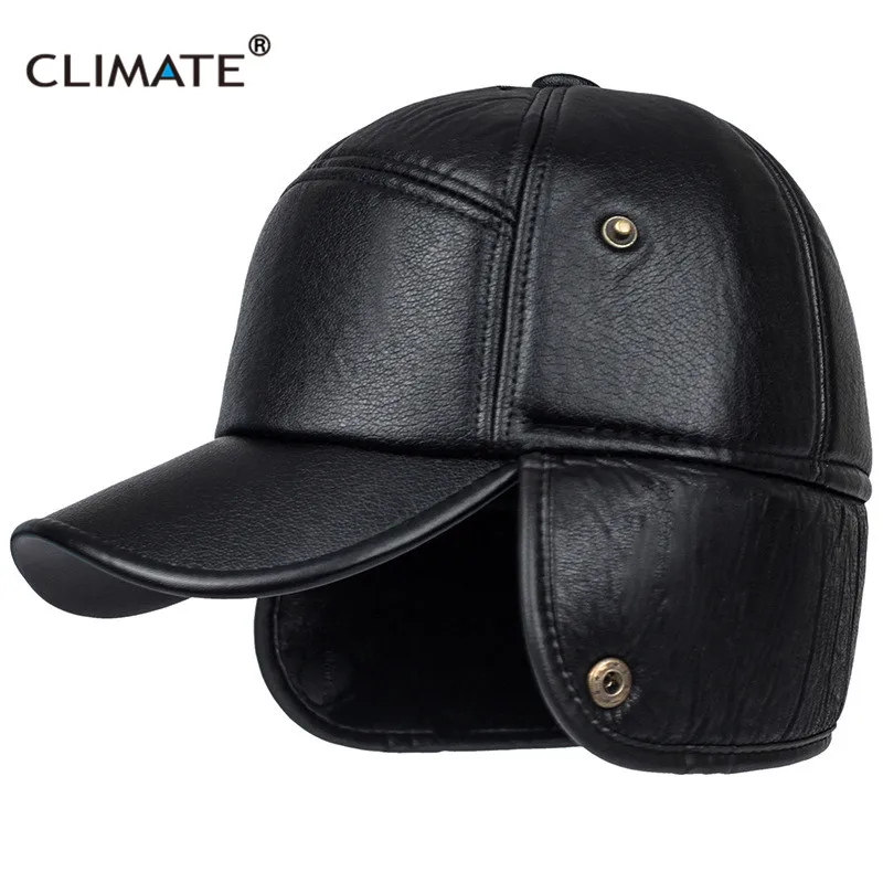 CLIMATE Winter Warm Hat Men Ear Keep Warm Outdoor Bomber Hat Cap Windproof Baseball Cap Ear Cover Dad Father Grandpa Gift Man