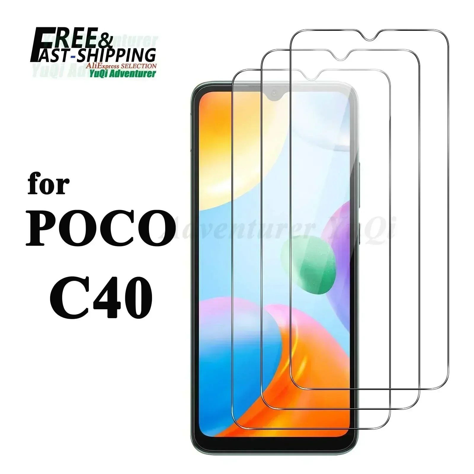 

Защита экрана для POCO C40 Xiaomi, закаленное стекло на выбор, Бесплатная быстрая доставка, 9H HD, прозрачный безопасный Чехол