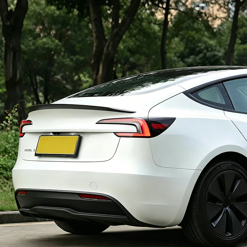 Real Dry Carbon Fiber One‑Piece Foam‑Molded Trunk Spoiler, Drill‑Free Installation For Tesla Model 3 2024‑26 / Model Y 2025‑26