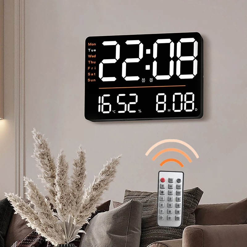 Multifunctional Wall Clock Simple LED Living Room Clock Temperature Hygrometer Clock Light  Big Digital Led Wall Clock