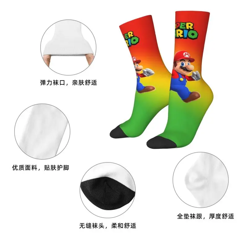 Aangepaste leuke afdrukken M-Marioed sokken voor dames heren rekbare zomer herfst winter anime crew sokken