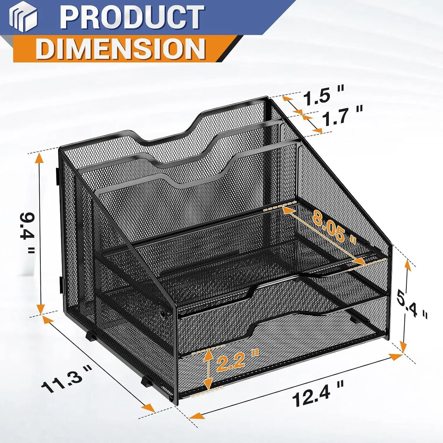 3-Tier Mesh Desk File Organizer, Letter Tray with 2 Vertical Sections for Home Office - view 2