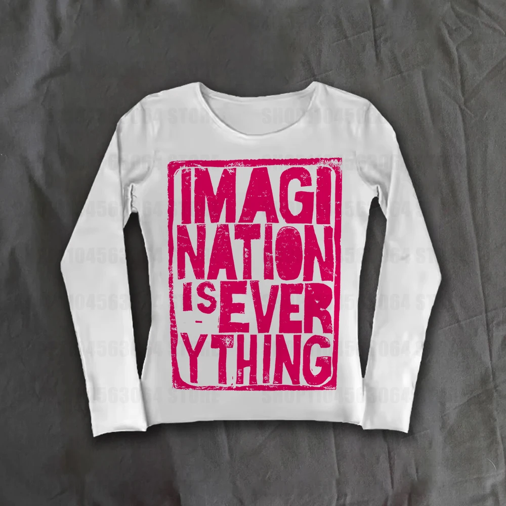Y2k streetwear O-neck 90s printed top Harajuku women's simple retro T-shirt aesthetic mood long sleeved T-shirt autumn