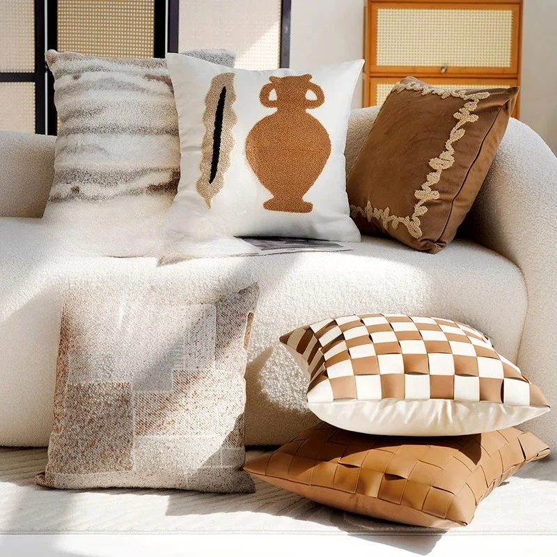 45x45CM Cream Brown Luxury Throw Pillow Cover Square Stamping Waist Cushion Cover Decor Home Decorative Pillowcase