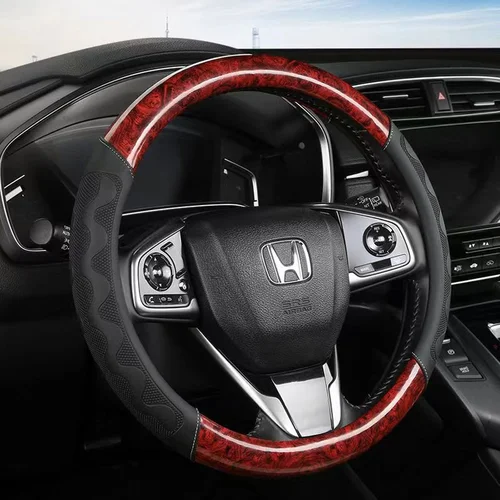 Imagen 2 del producto Nuevo Protector de volante de coche de grano de madera de cuero PU Protector de volante de coche de lujo 37-38CM antideslizante transpirable Universal