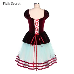 Burgundy Velvet Bodice Romantic Tutu,Women Professional Ballet Long Dress,Girls Ballerina Flower Fairy Princess Stage Costumes