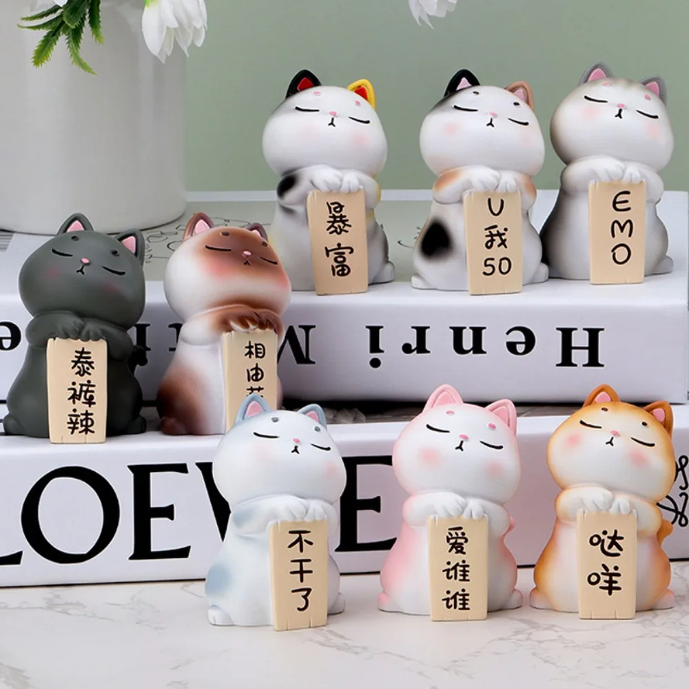 Exciting Funny Words Cat Figure Doll Anime Figure Collectible Mini Cat Ornaments Animal Cartoon Cat Model Toy Home Decor