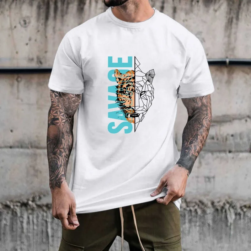 Savage Tiger Head Heat Transfer White Ink Iron - on Patch, Geometric Splicing Trendy Design, Suitable for T - shirts/Canvas