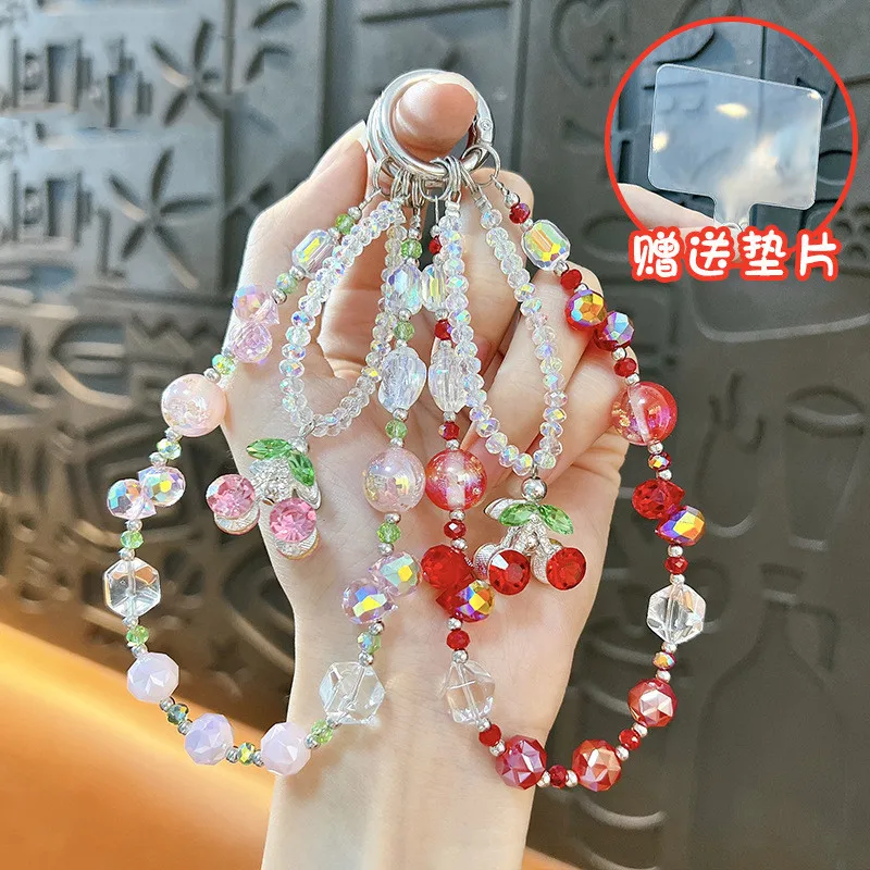 Cute 3D Cherry Pendant Phone Chain Lanyard Charm Strap Wrist Bead