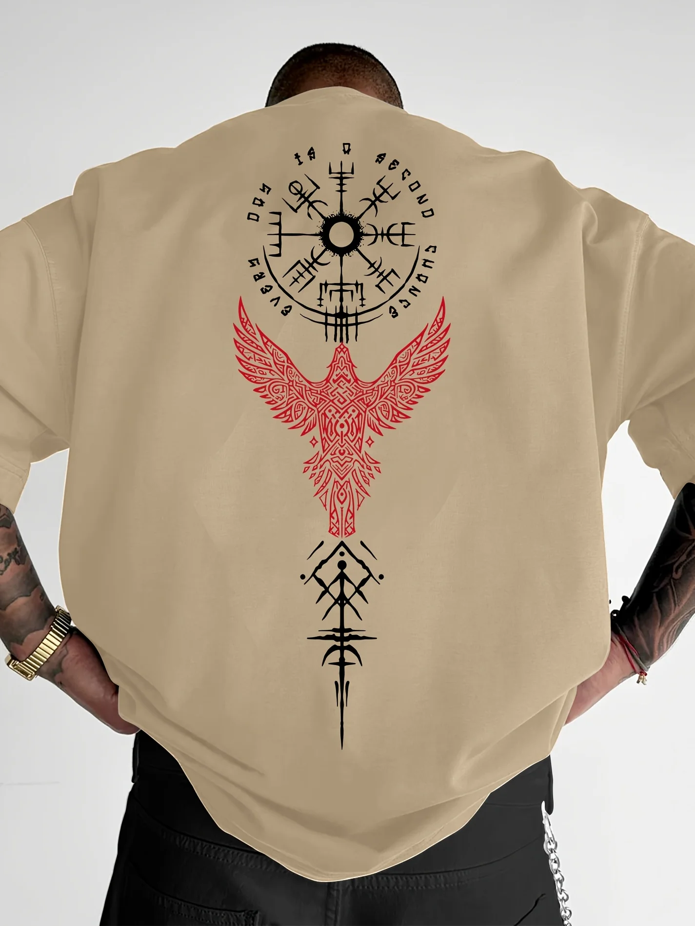 Norse Viking Raven and Rune Print on Premium Soft 100 Cotton Mens T Shirt Perfect for Summer Streetwear and Urban Outings