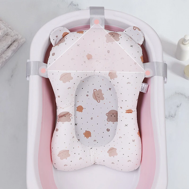 Baby Shower Bath Tub Pad Non-Slip Newborn Bathtub Mat Safety Nursing Foldable Support Comfort Body Cushion Mat Pillow Cartoon