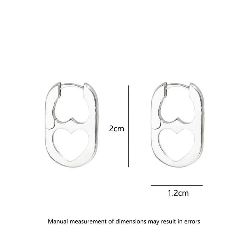 Silver Color Hollow Double Heart Earrings for Women Korean Style Design Ear Buckle 2023 Korea Fashion Jewelry Accessories
