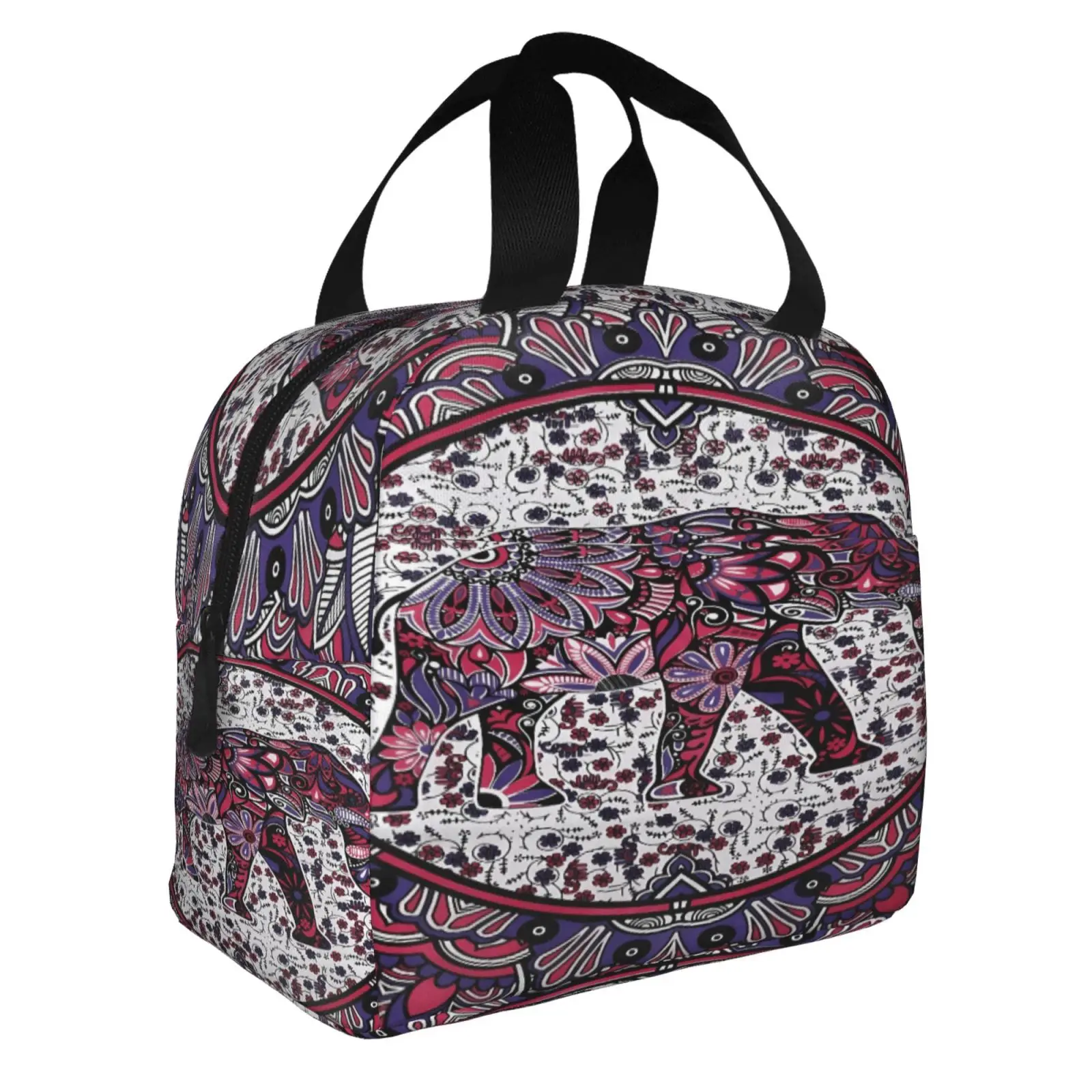 Bohemian Elephant Mandala Lunch Bags Insulated Bento Box Lunch Tote Leakproof Picnic Bags Thermal Bag for Woman Girl School