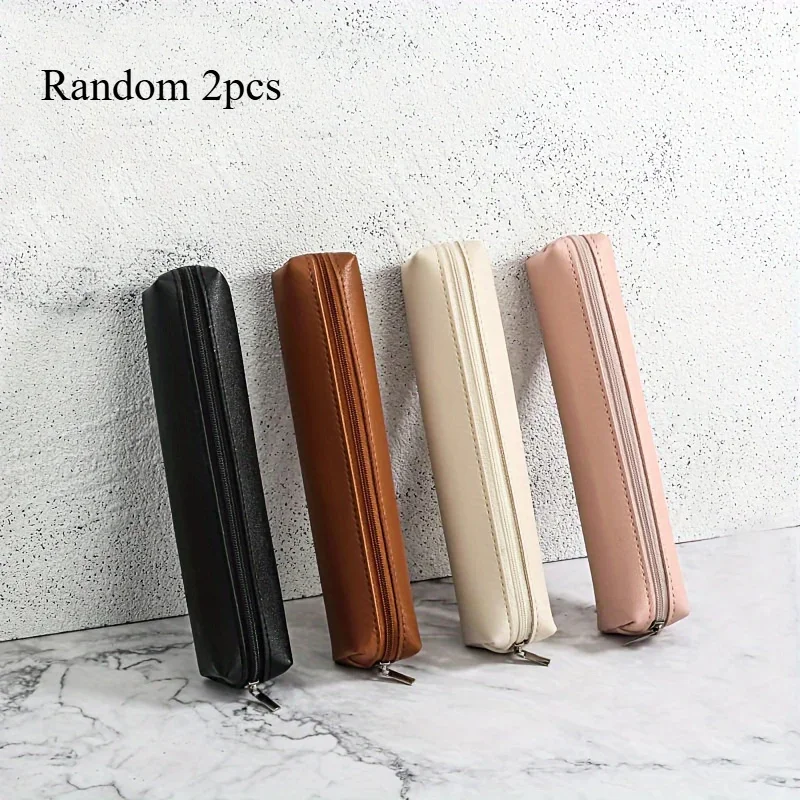 2pcs Mini Makeup Pencil Case Bag, Premium Faux Leather Pencil Case: The Perfect Combination of Fashion and Function
