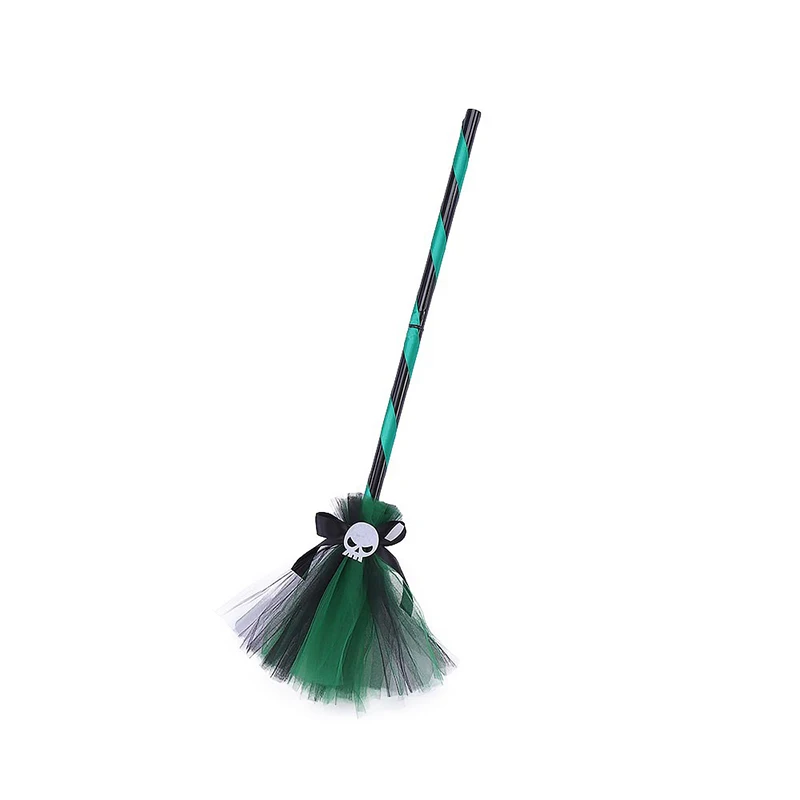 Cintas de escoba de bruja de Halloween para niñas, Broomstick de Color de contraste de esqueleto, accesorios de disfraz