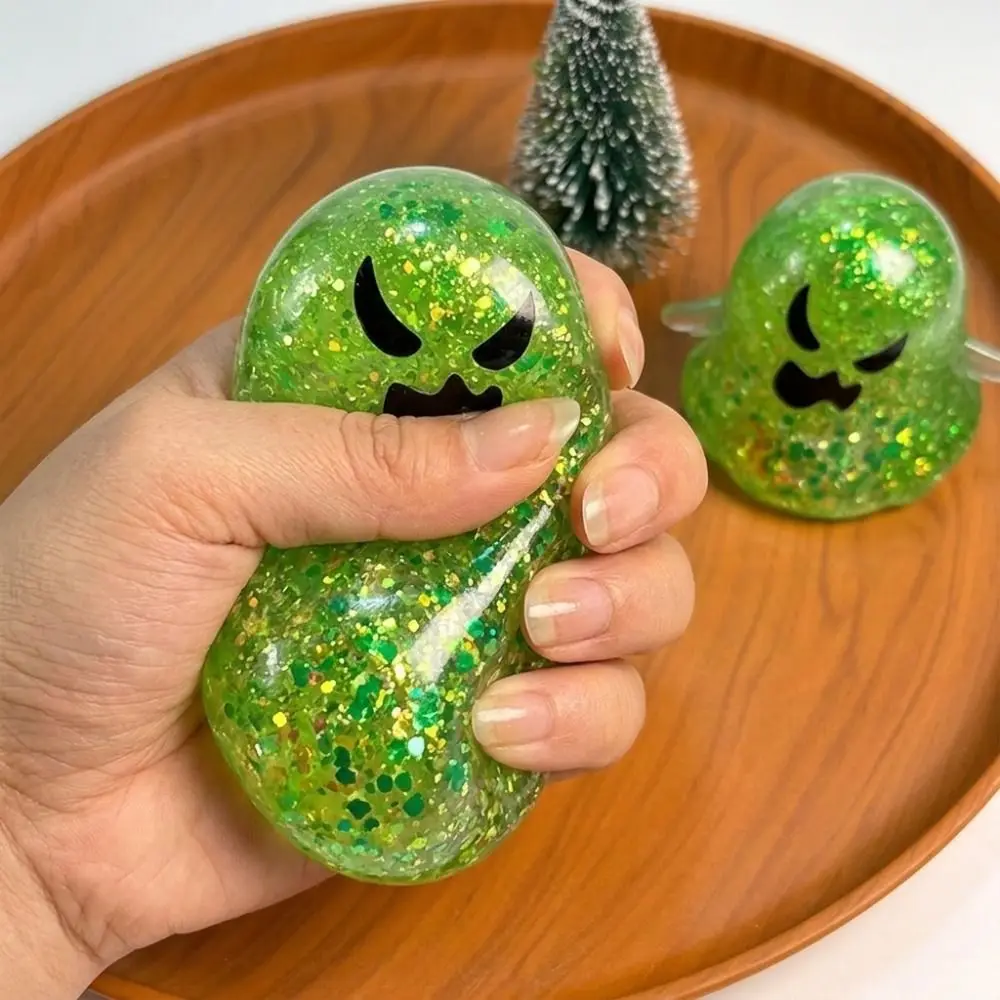 Slow Rebound Halloween Ghost Squishy Squeeze Toy Soft with Sequins Ghost Sensory Toy Anti Anxiety Glitter