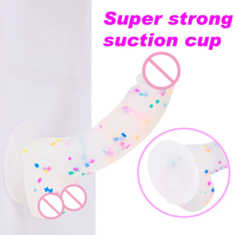 Confetti Dildo Realistic Clear Silicone Dildo, with Strong Suction Cup for Hands-Free Play, Realistic Penis for Women and Couple