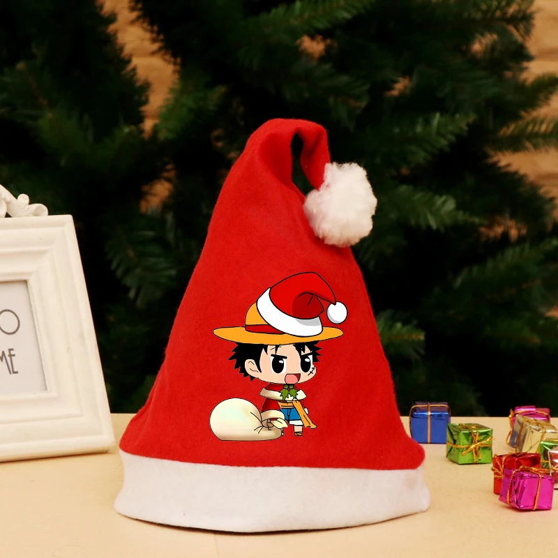 New One Piece Christmas Hats Anime Cartoon Non-woven Fabric Santa Claus Xmas Cap Merry New Year Party Festival Decoration Gifts