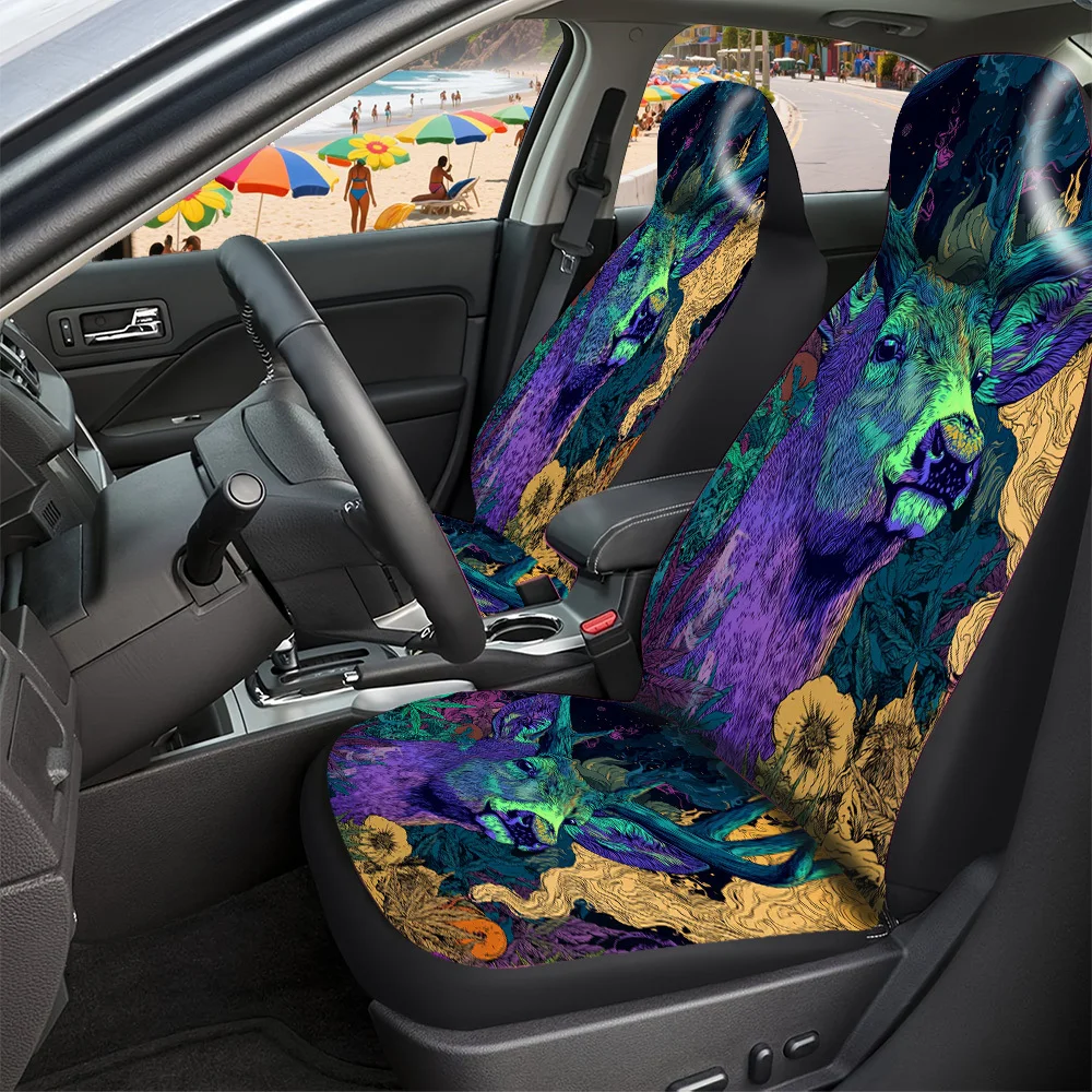 2-5 Seat Set Car Seat Covers Elegant Deer Head Plant Print Protection All Weather Resistant For Truck SUV Off-road Car Perfect