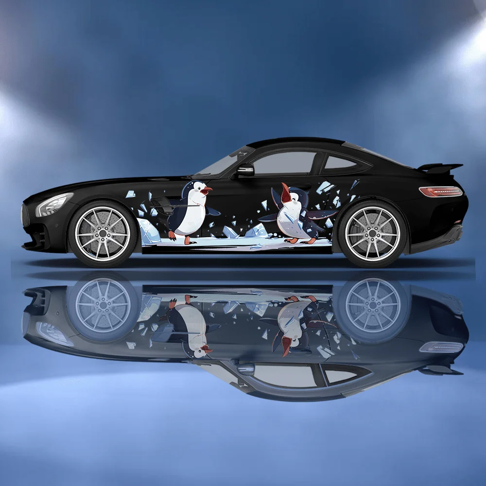 Little penguins dancing on ice; car decals with full-body stickers to cover scratches and protect the car; waterproof. car vinyl