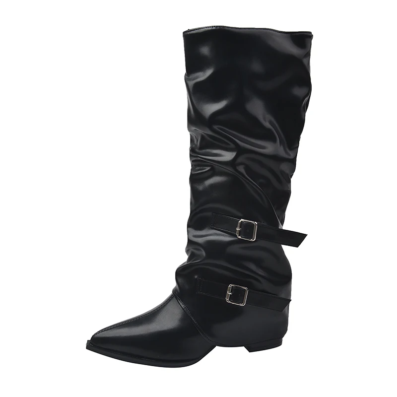 Vintage Thick Heel Woman Long Boots Shoes 2026 Spring Autumn Ladies Elegant Belt Buckle Knight Botas image 6