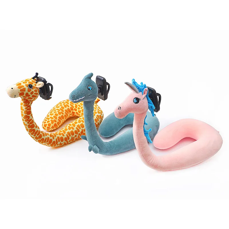 

Travel Pillow with Phone Support Lazy U-shaped Neck Support Cartoon Pillow with 360° Flexible Rotating Mobile Phone Holder