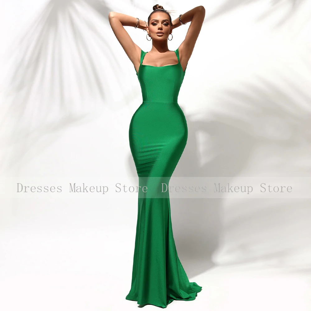 Vestido de noche verde sirena sin mangas para mujer, vestidos de fiesta sencillos de licra, Trompeta sin espalda, Sexy, largo, 2023