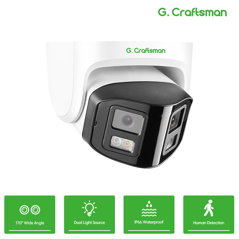 

CN GC B6D,POE Dual Lens, Dome ,Two-way Audio 4MP+4MP CCTV Video, Dual light,Surveillance, Security, Without TF Card G.Craftsman