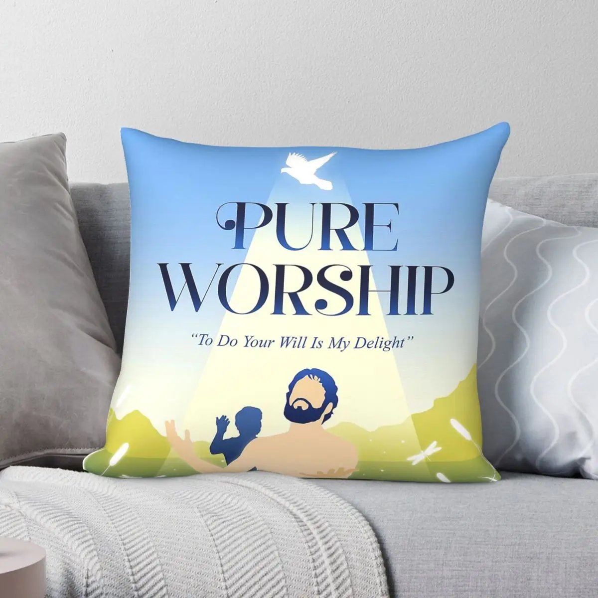Pure Worship Jesus Baptism Square Pillowcase Polyester Linen Velvet Creative Zip Decorative Bed Cushion Case