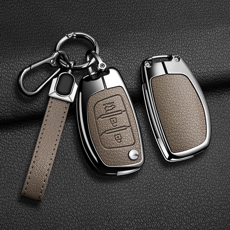 

Car Alloy Leather Key Case Cover For Hyundai Sonata 2015 Santa Fe 2013 GLS Tucson I40 Ix45 Creta Protective Keychain Accessory