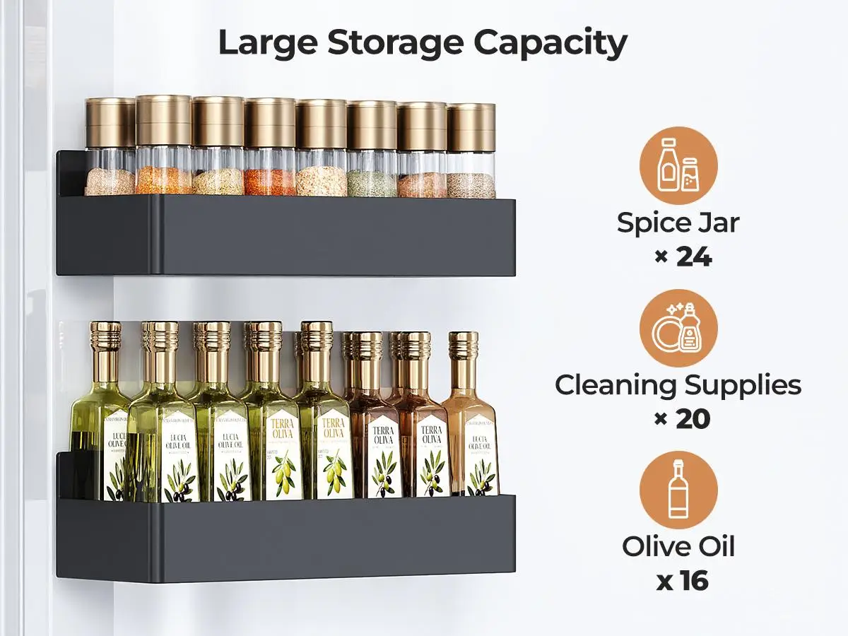 Nieifi 4-Pack Black Magnetic Kitchen Organiser, ABS Multifunctional Home Storage Rack with Strong Magnets, Space-Saving Design for Fridge & Coffee Bar summerwins