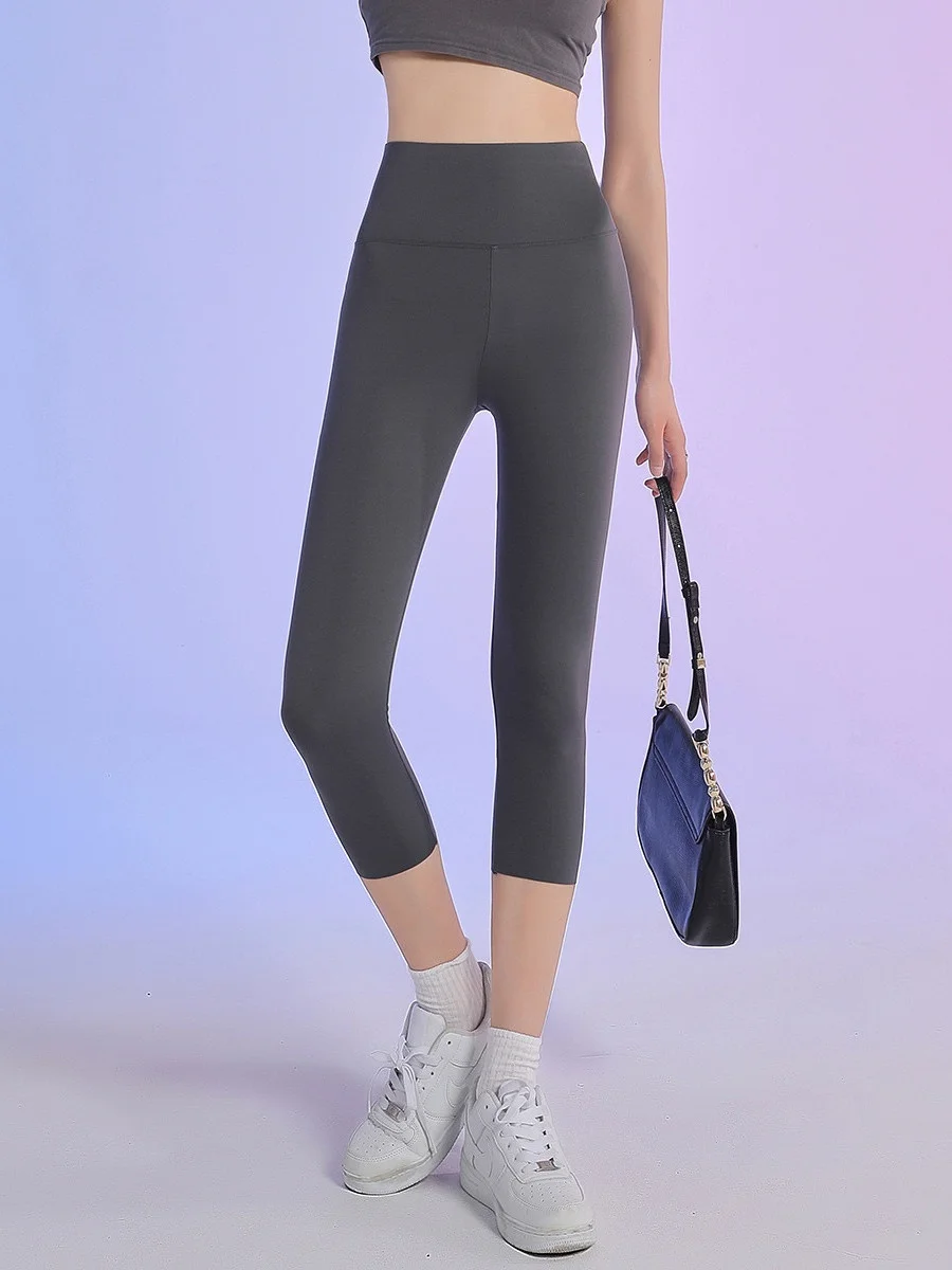 Calças de ioga de cintura alta femininas verão 2025 novas calças de camada de base ocular controle de barriga levantamento de bunda calças de pele de arca casuais nove-pi...