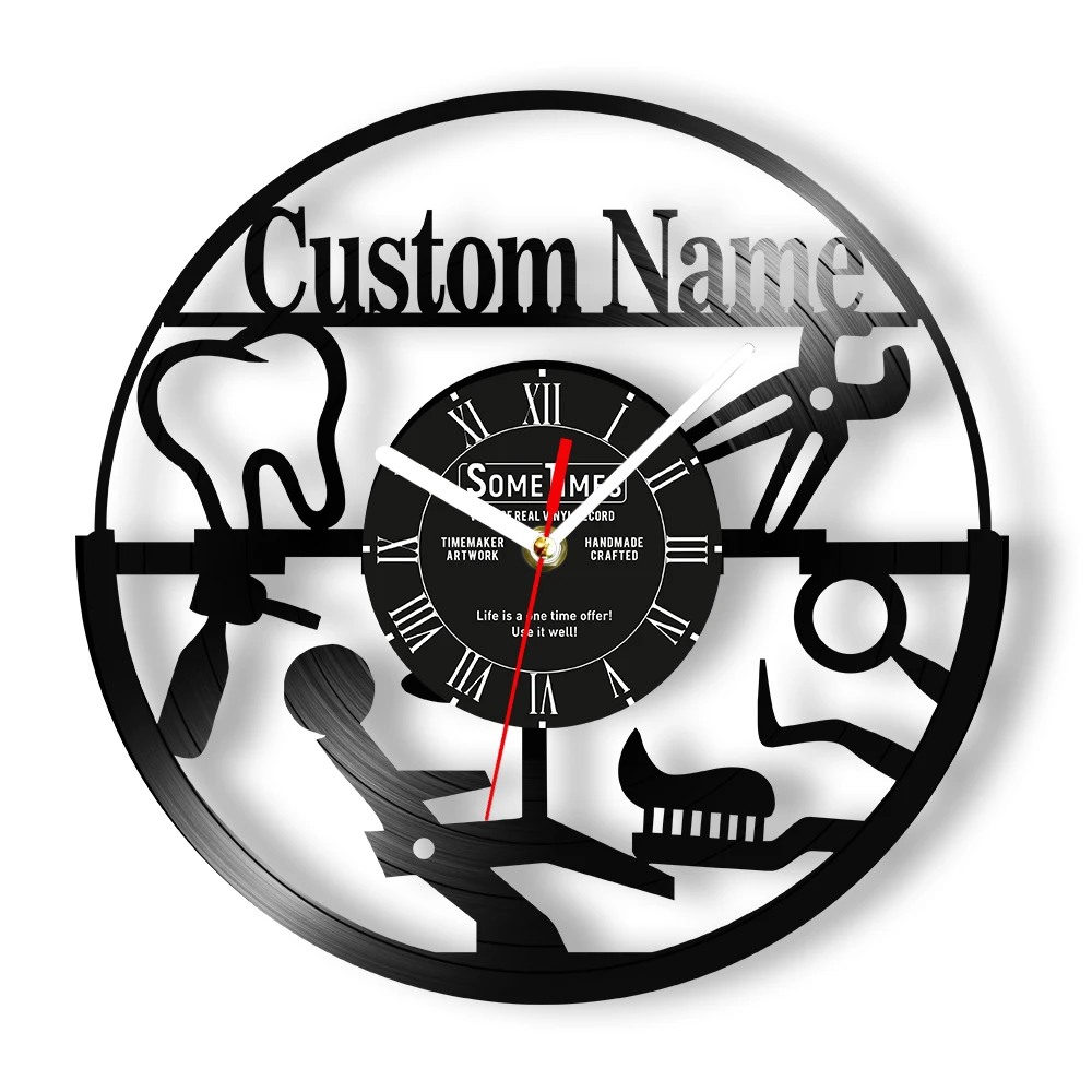 Custom Dentist Name Vinyl Record Clock For Dental Office Tooth Artwork Decor Personalized Wall Clock Hygienist Appreciation Gift