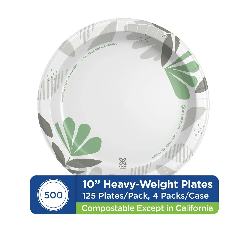 10 Inch Heavyweight Paper Plates Botanical Design Disposable Dinner Plates 500 Count Household Supplies