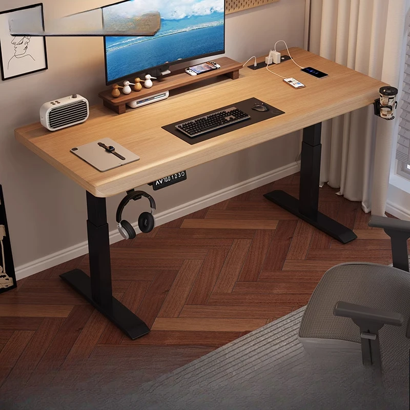 Solid wood household computer desk, electric lifting table, learning e-sports lifting table