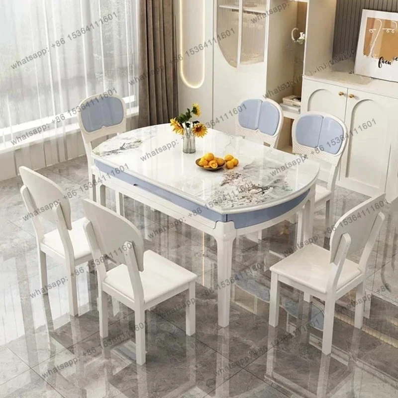 

D25Круглый современный обеденный стол, стулья, выдвижной длинный роскошный дизайнерский обеденный стол, кухонный салон, Muebles, модная мебель