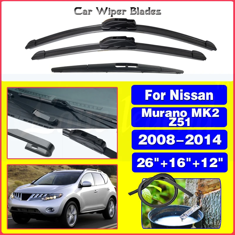 

Car Wiper LHD Front & Rear Wiper Blades Set Kit For Nissan Murano MK2 Z51 2008 - 2014 Windshield Windscreen Window 26"16"12"