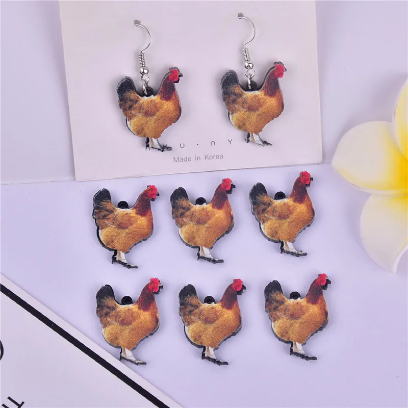 10pcs/pack Rooster Double Face Chicken  Arcylic Charms for  Dangel Earring DIY  Jewelry Making Bulk Wholesale  22*28mm