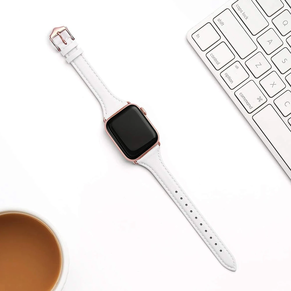 Correa de cuero fino para Apple Watch, pulsera colorida delgada para iWatch SE 7/6/5/4/3/2/1, 38mm, 40mm, 41mm