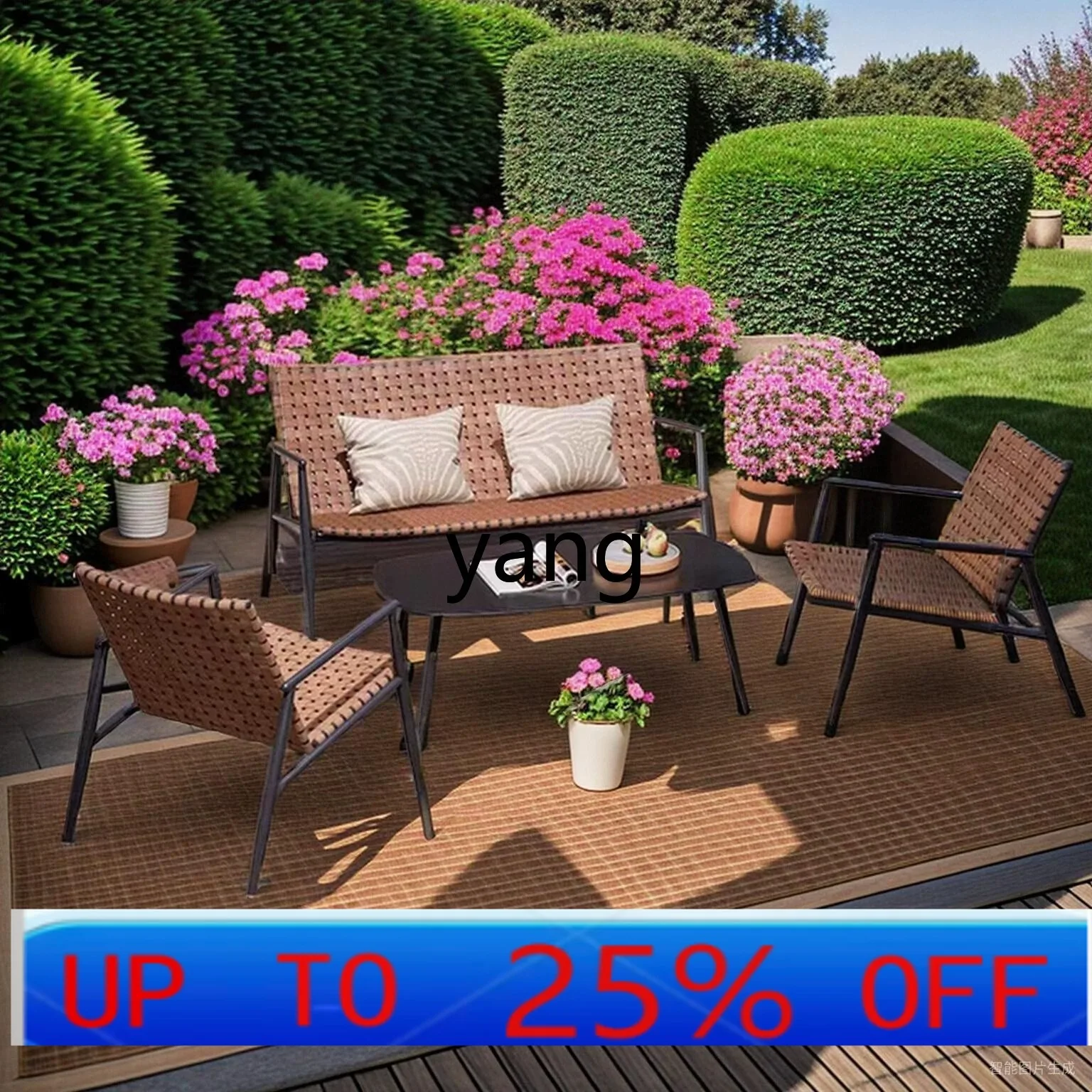 

lmm Outdoor Sofa Villa Garden Table and Chairs Balcony Open-Air Outdoor Rattan Woven Homestay Sofa Chair