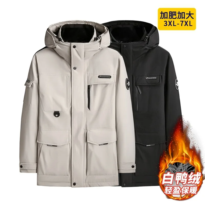 

Winter new young men's tide plus size medium and long hooded tooling down jacket men's jacket