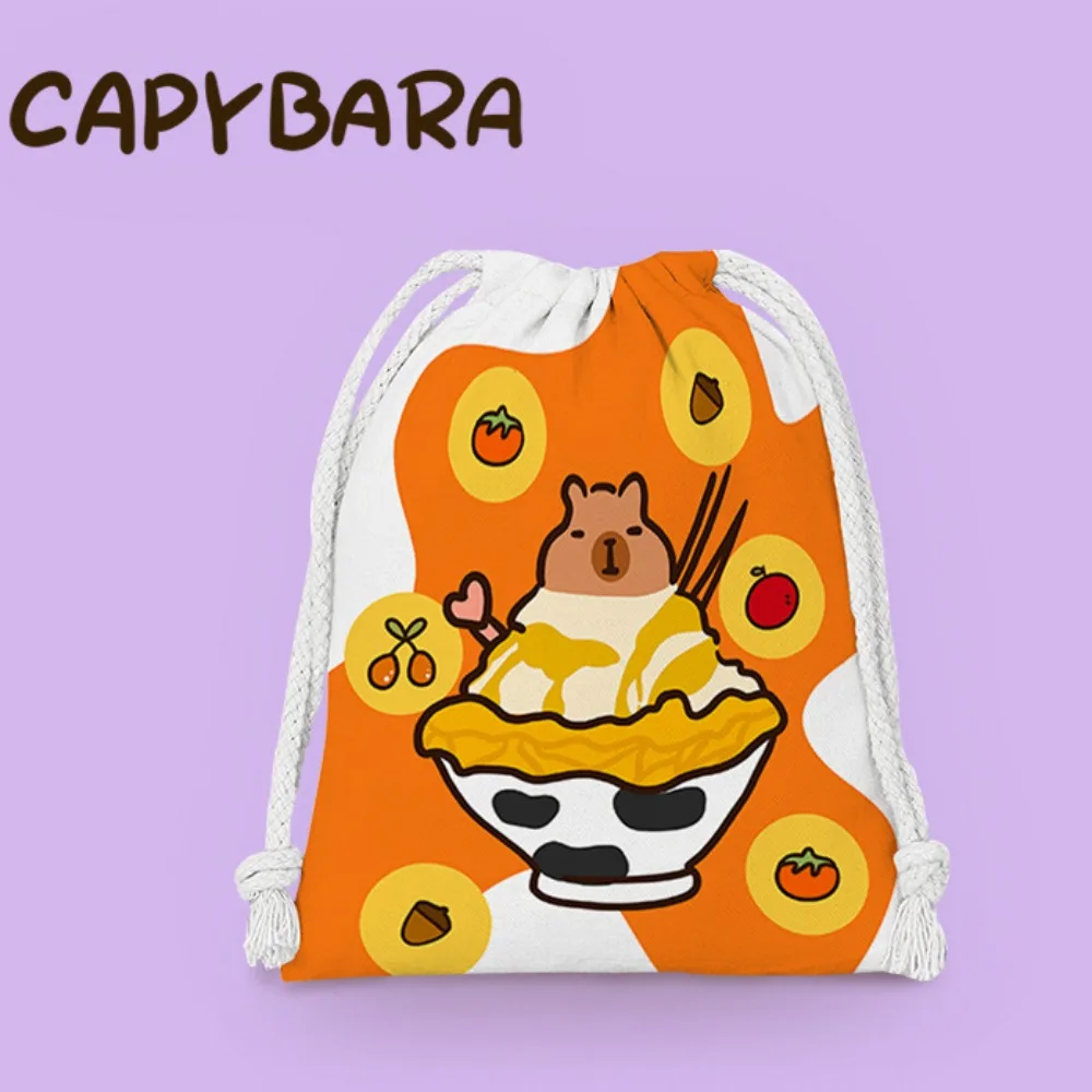 2024 Casual Drawstring Bag Canvas Cartoon Capybara Storage Bag Drawstring Gift Bag Wallet