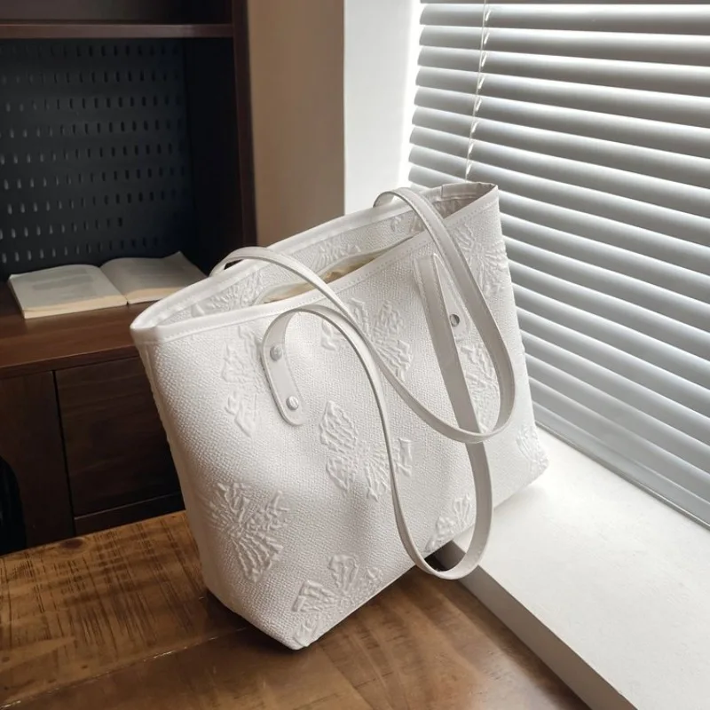 Luxury Vintage Diaper Bag Tote For Women Trendy Design Leather Large Capacity Commuter Retro Solid Color