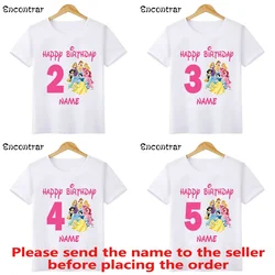 Disney Princess Belle Aurora Mermaid Print Happy Birthday Kids T shirt Girls Clothes 1 2 3 4 5 6 7 8 9 Years Baby Boys T-Shirts