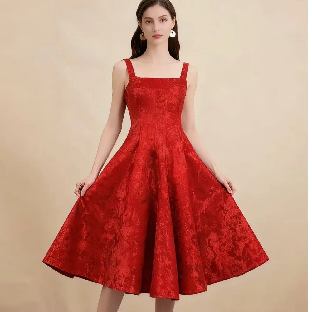 Ele 2025 New Women's Slimming Floral Embroidery Par Dr High Waist A-Line Midi Dr Svel Zipper Closure