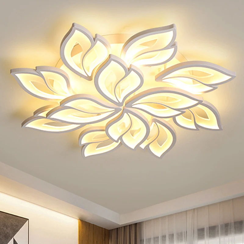 

Modern bedroom remote control/smart APP living room LED ceiling lamp white flower acrylic hotel cafe lamp factory direct sales