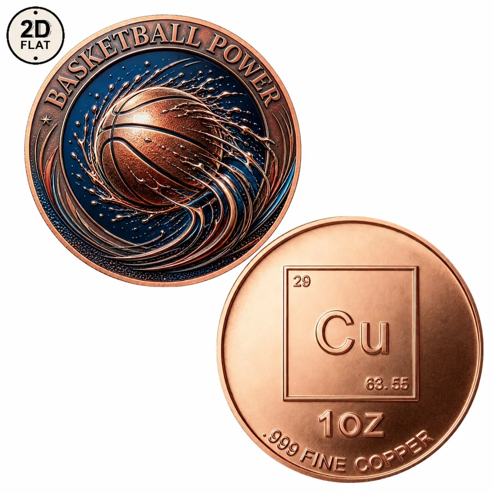 1pc Basketball Power 1oz .999 Fine Copper Challenge Coin Sided Dynamic Basketball Wave Souvenir Medal Sports Ornament Gifts