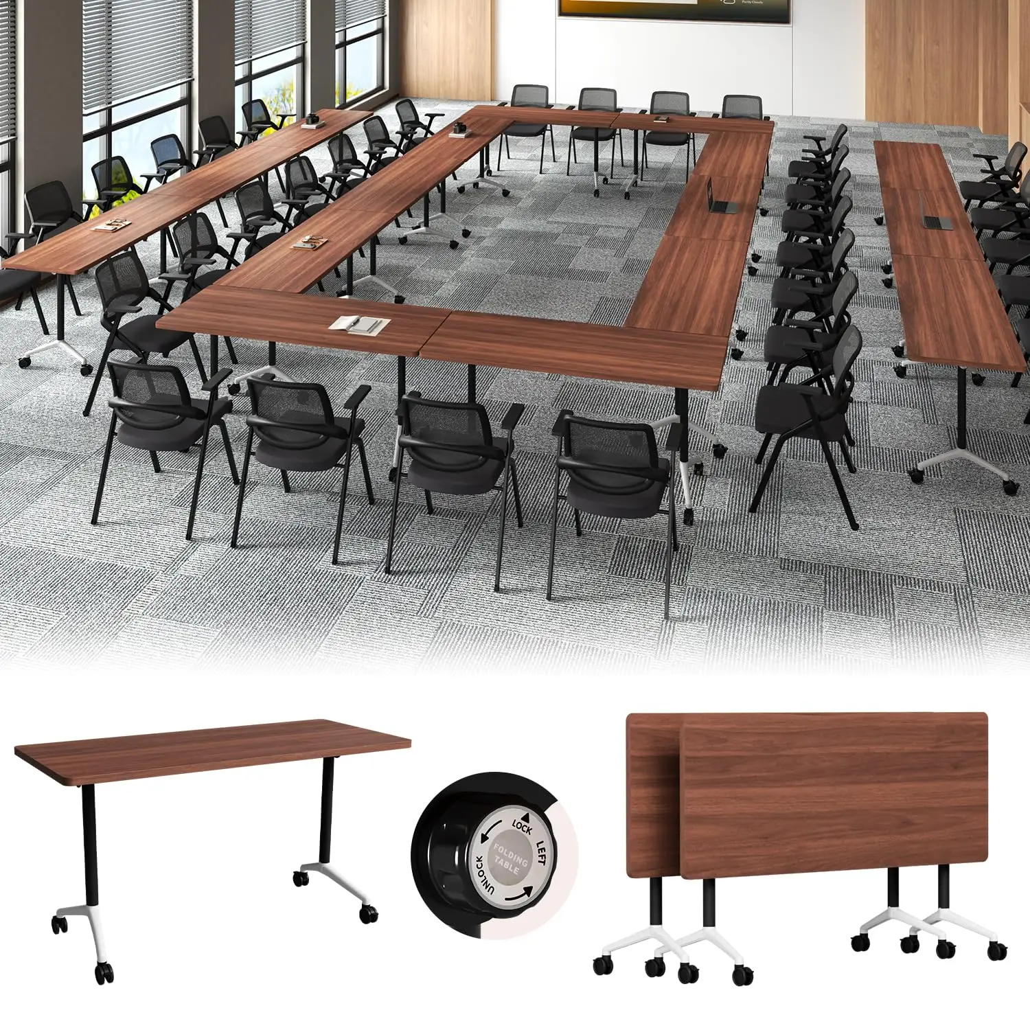 Flip Top Design,360 Degree Swivel Casters,Space Saving,Flexible Combination,for Seminar Training,Quick Assemble,Easy to Clean