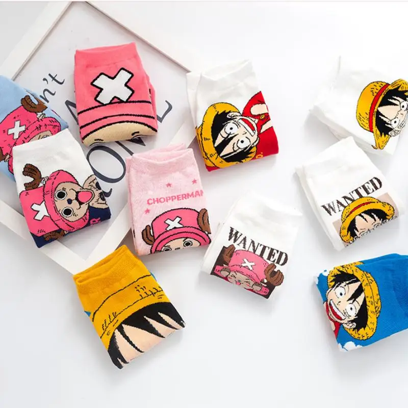 Women\'s Socks Japanese Cartoon Cute Anime One Piece Series Boat Socks Shallow Mouth Straw Hat Cotton Socks Christmas Gift